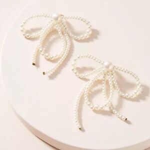 Anthropologie Beaded Pearl Bow Drop Earrings New With Tag Rare
